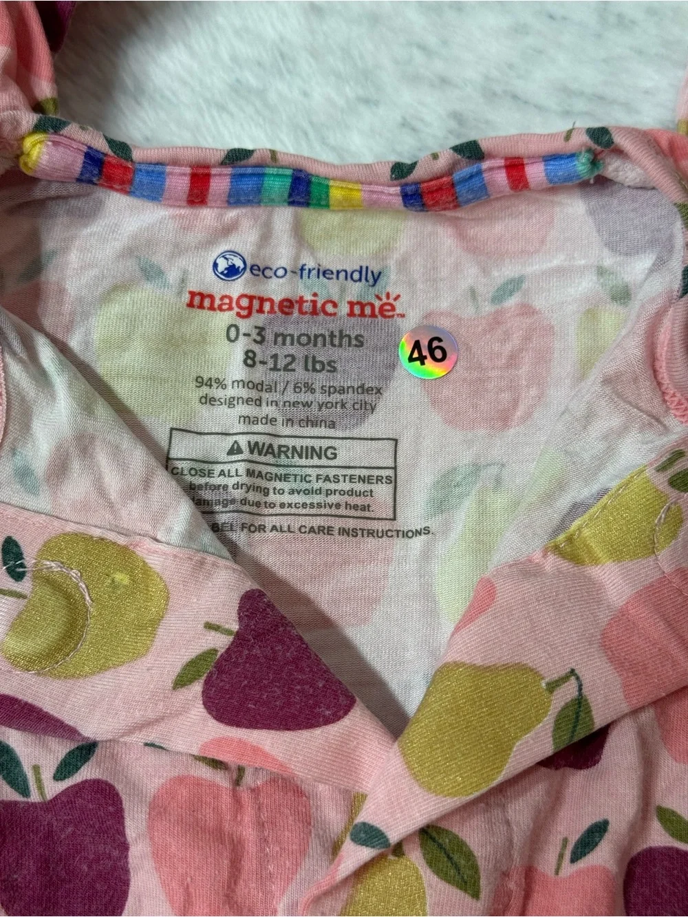 Magnetic Me Pink Apple Pear Footie Sleeper 0-3M Baby Girl Modal Gold Fruit